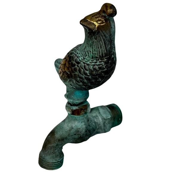 Vintage Bird Quail Solid Brass Patina Garden Faucet Spigot Made by Flora & Fauna - Picture 1 of 6